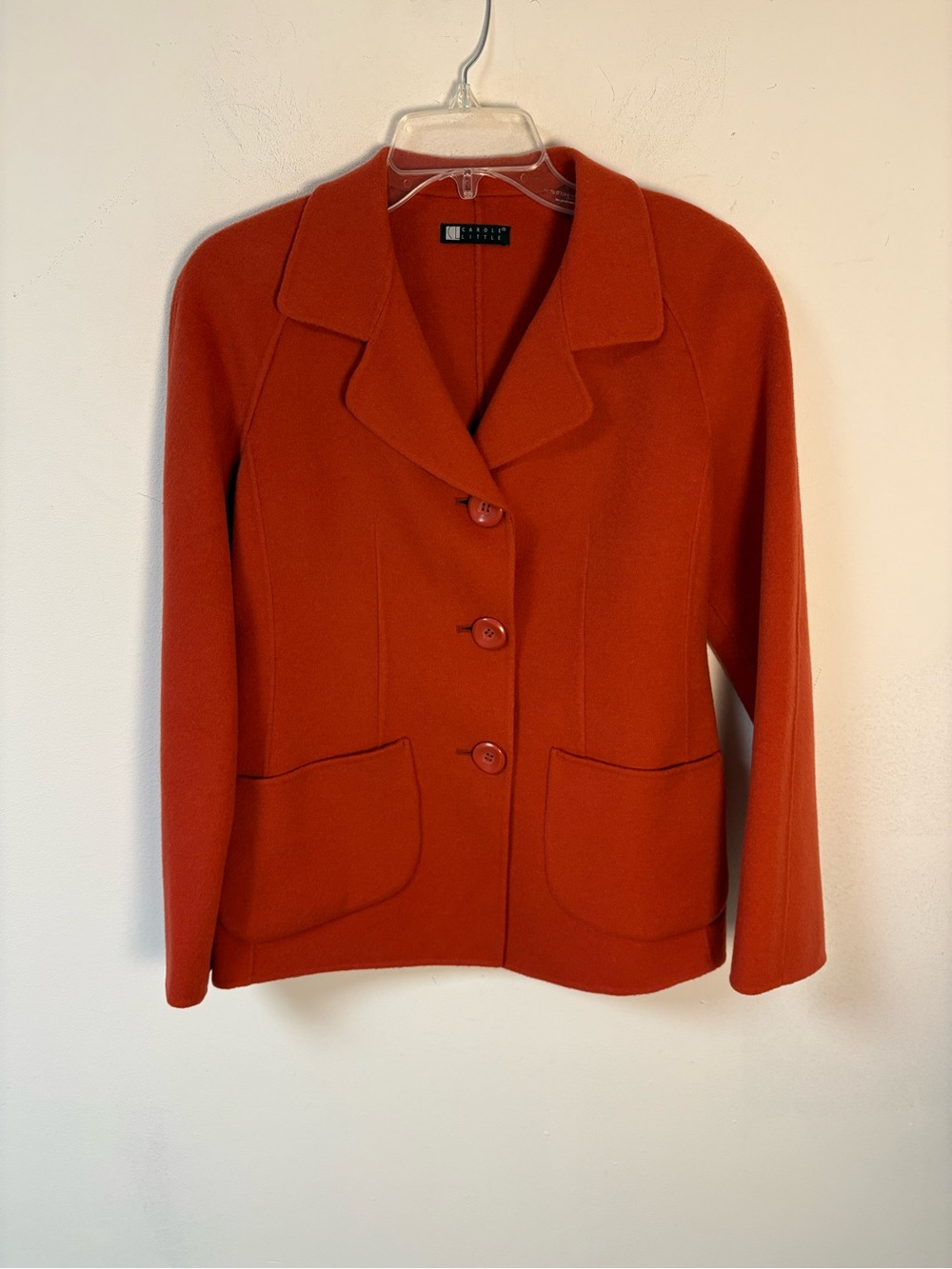 Carole Little Brick Red Wool Button Front Blazer Pockets Medium